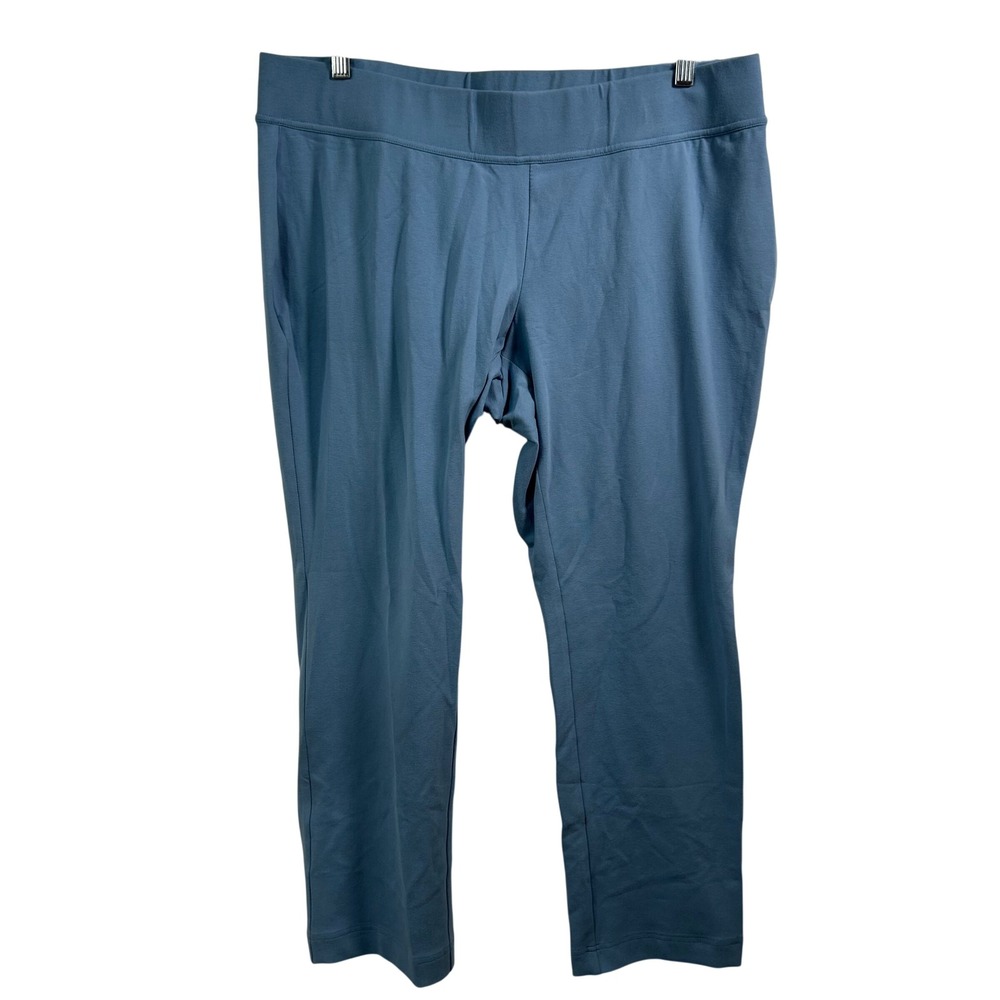 Lands End Starfish Knit Pants XL/P 18 Slate Blue Straight Leg Cotton Stretch